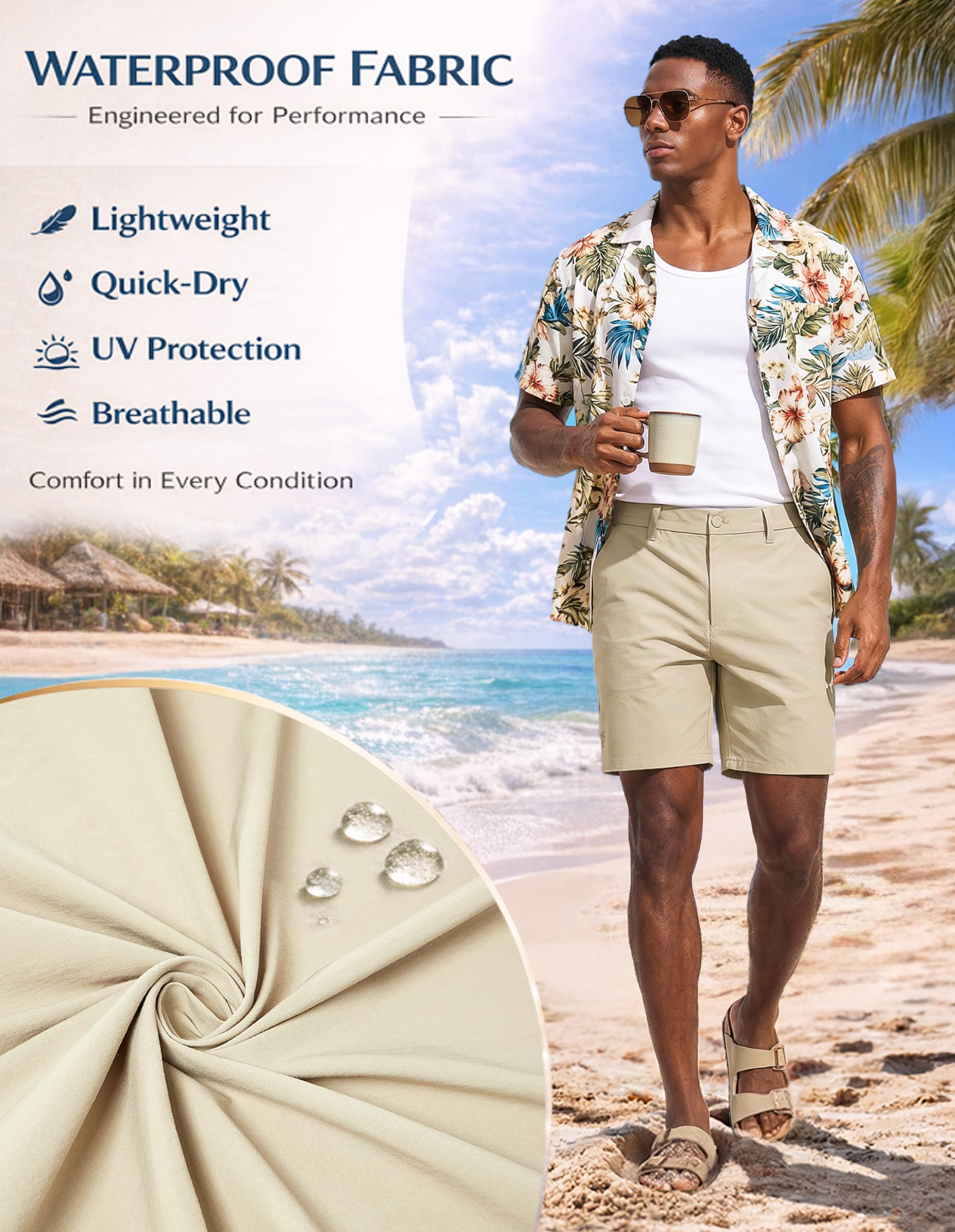 PULI Men's Golf Shorts 7 Inch Inseam Stretchy Waterproof with 5 Pockets for Travel Hiking Casual Business - Image 6